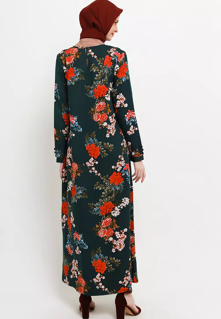 Jina Maxi Dress In Green Floral Print