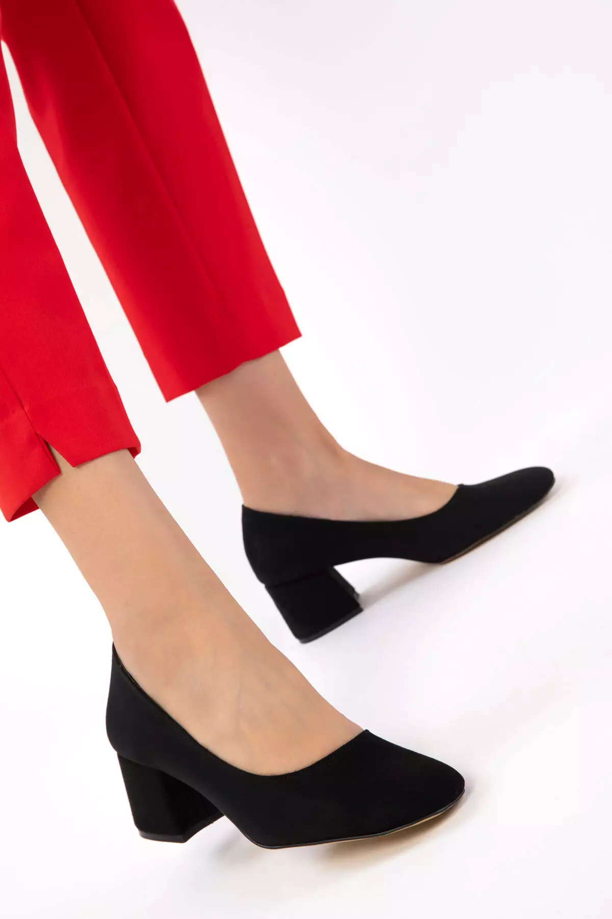 Black Suede Women'S Classic Heeled Shoes 20808