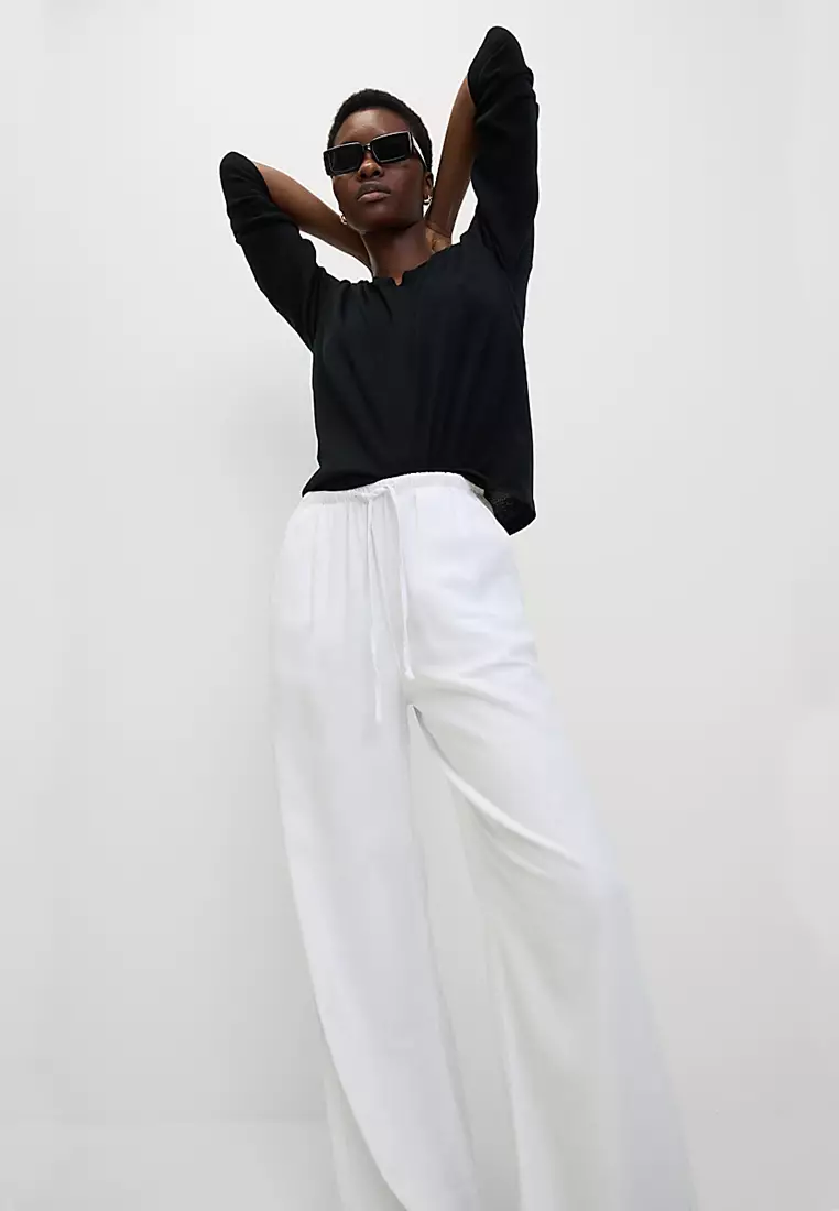 Linen Blend Wide Leg Trousers