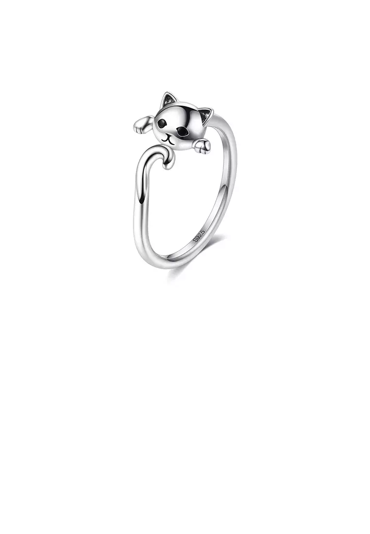 Buy Glamorousky 925 Sterling Silver Simple Cute Cat Adjustable