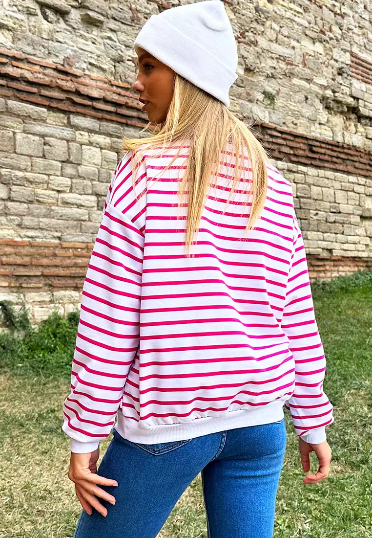 Pink and white striped sweatshirt 2025