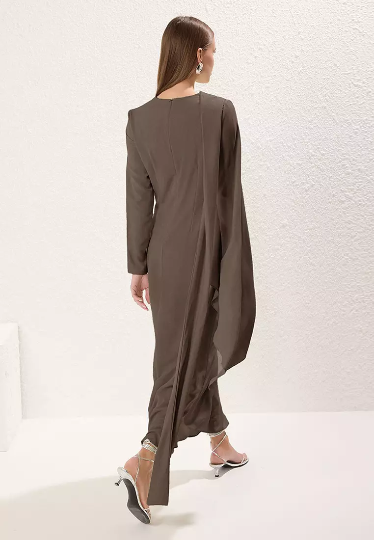 Mink Shawl Detailed Lined Evening Dress TCTSS24DB00036