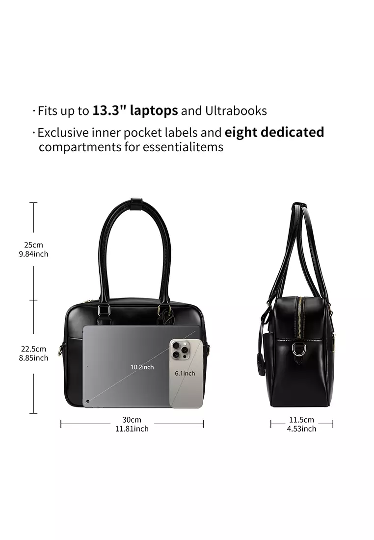 Margaret M Women's Black Top Handle Handbag: 2-in-1 Microfiber Leather Travel Business Bag (Tablet compatible std. size 10")