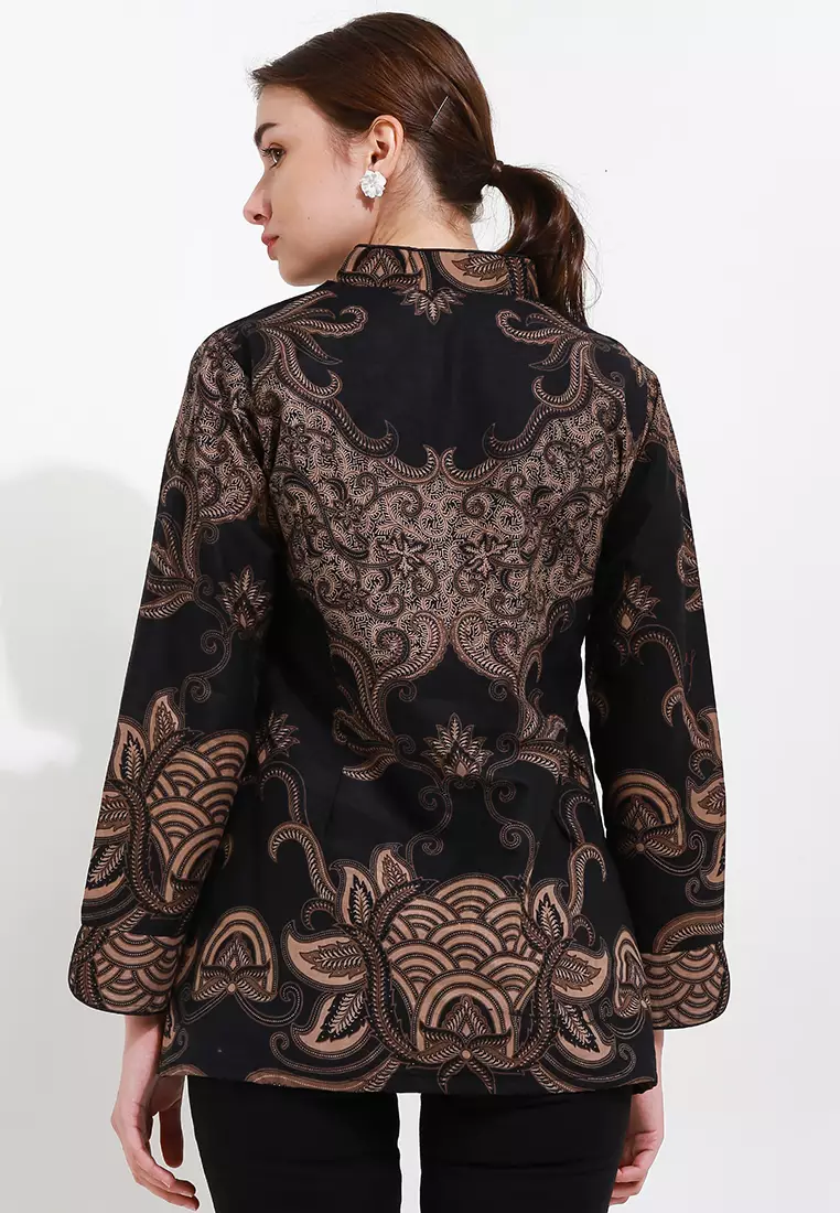 Blouse Batik Gana Black Premium Slimfit Elegan