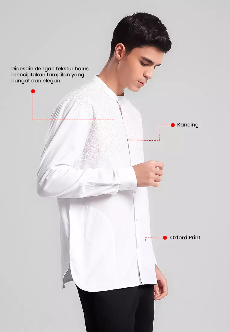 MANZONE - Kemeja Koko Lengan Panjang Pria Laith Comfort Fit - White Warna White