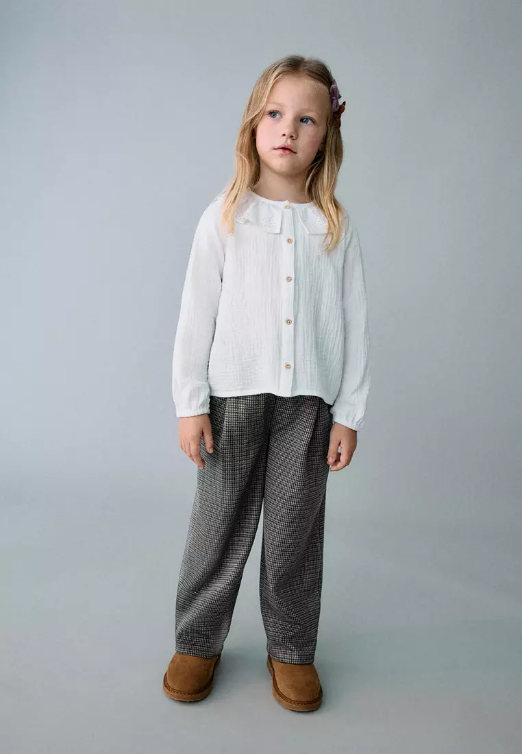 Houndstooth Print Straight Trousers