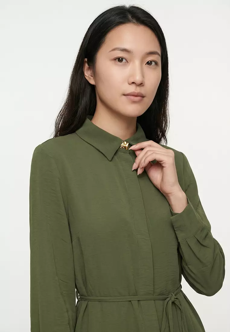 Khaki Waist Tie Detailed Aerobin Shirt-Pants Woven Bottom-Top Set TCTSS25US00034