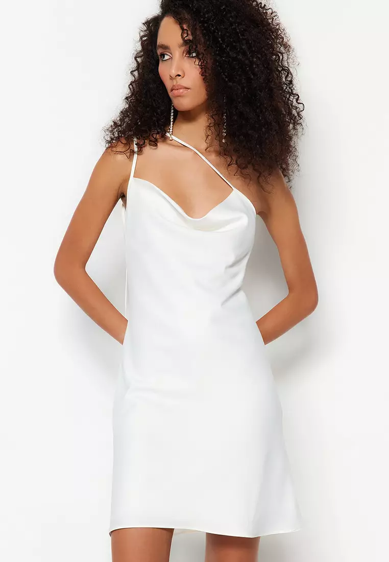 White satin evening clearance dress