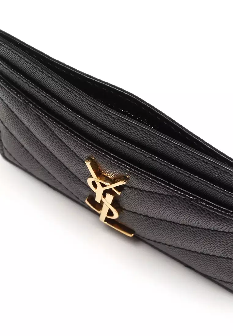 YSL Cassandre Matelasse Card Case In Grain De Poudre Embossed Leather Black 423291