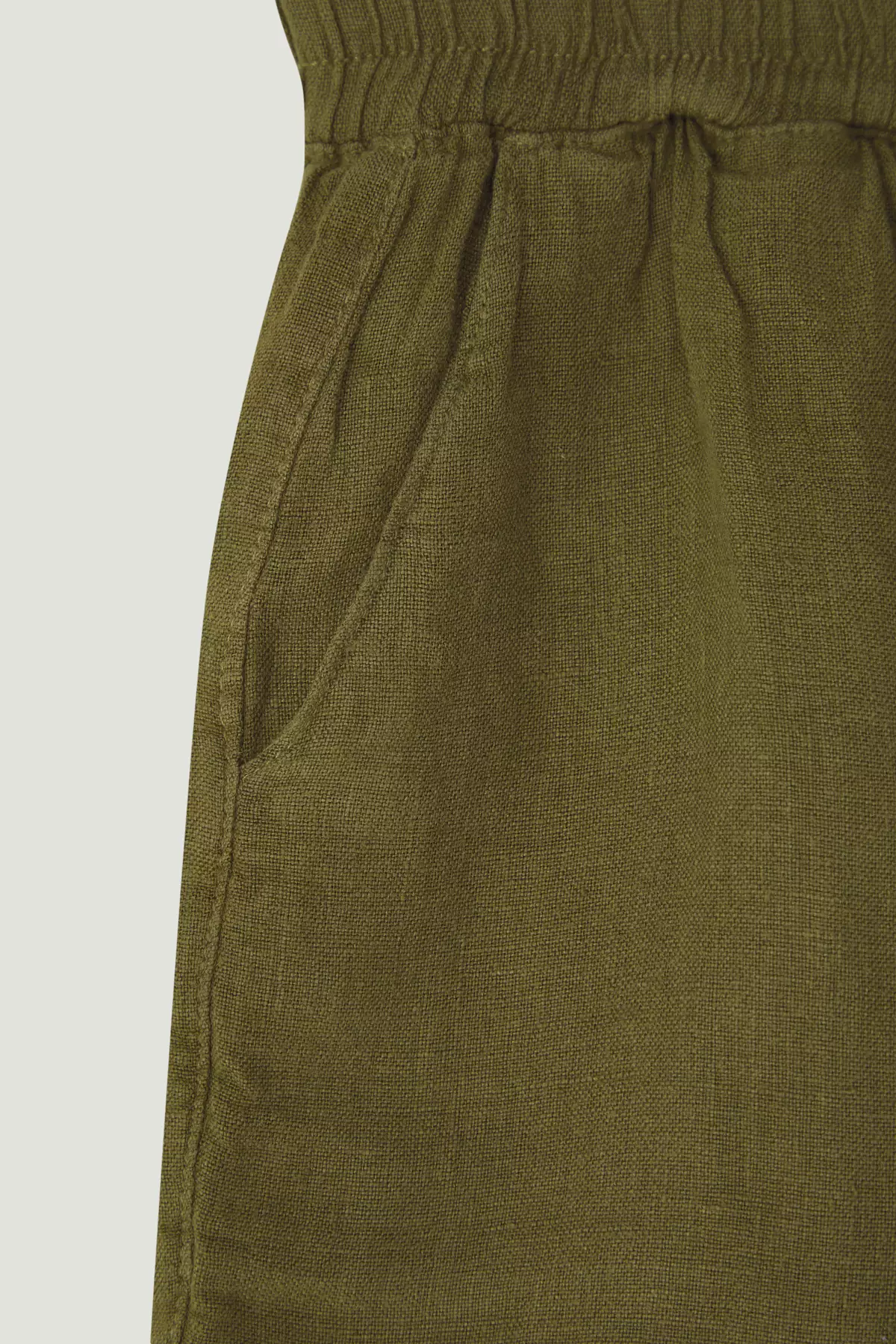 Khaki 1% Linen Elastic Waist High Waist Shorts Twoss26Sr19