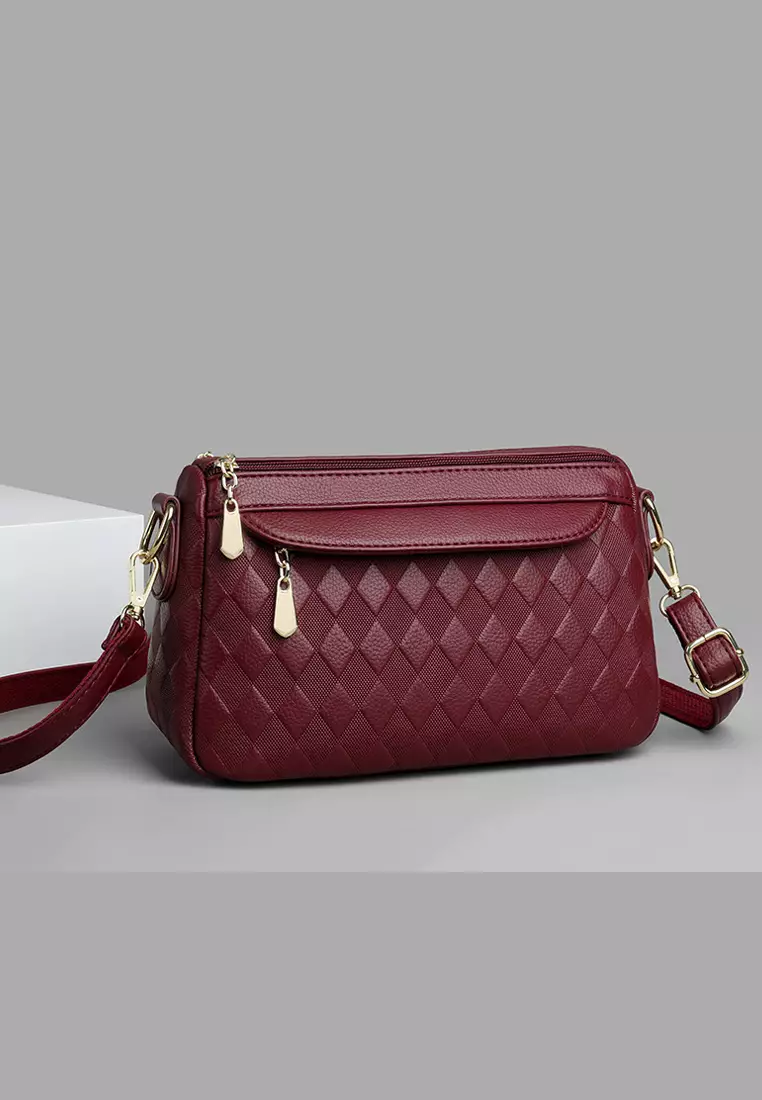 Rhombus Pattern Faux Leather Three Way Shoulder Bag JW HD-2796