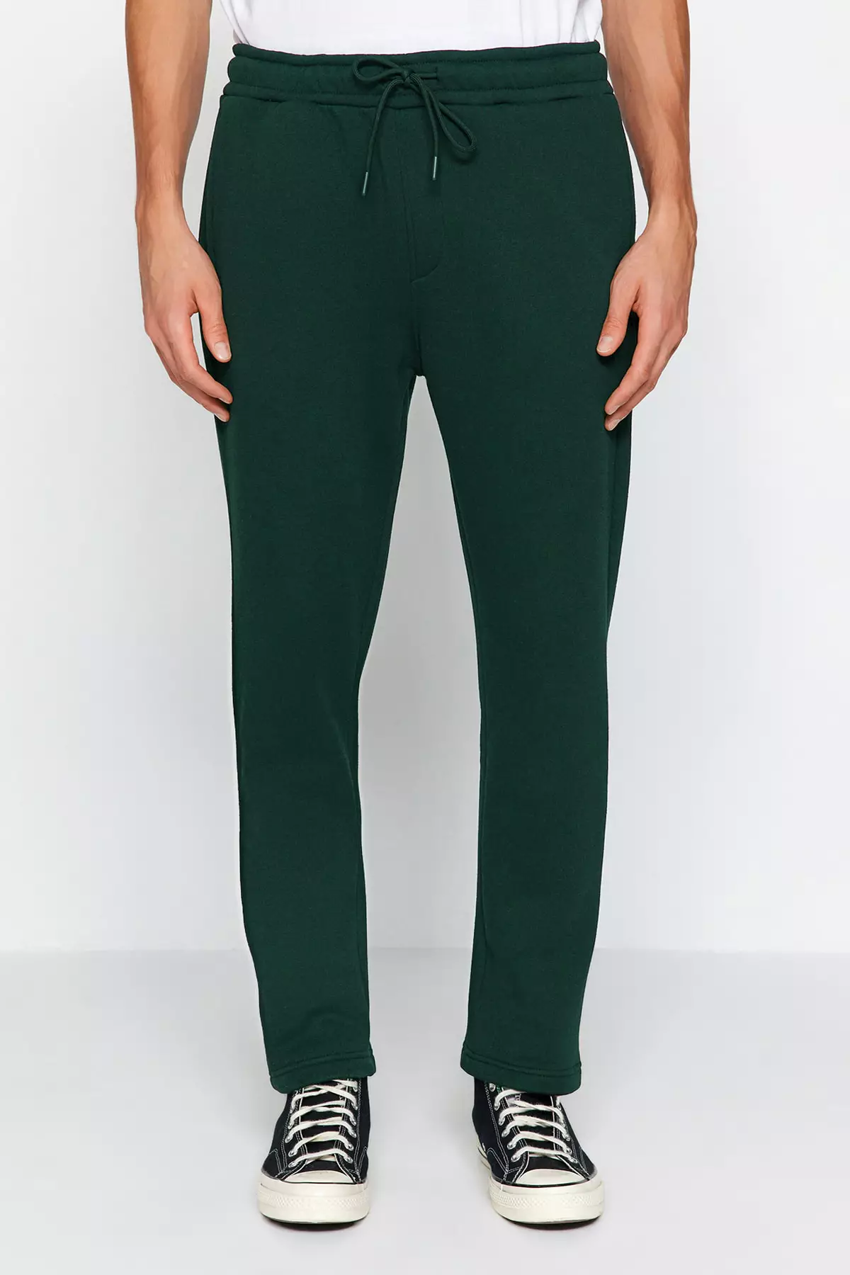 Green Regular Cut Cotton Open Leg Sweatpants