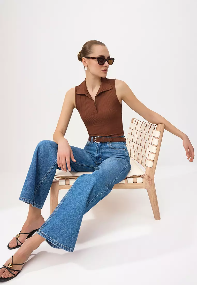Polo Neck Crop Top
