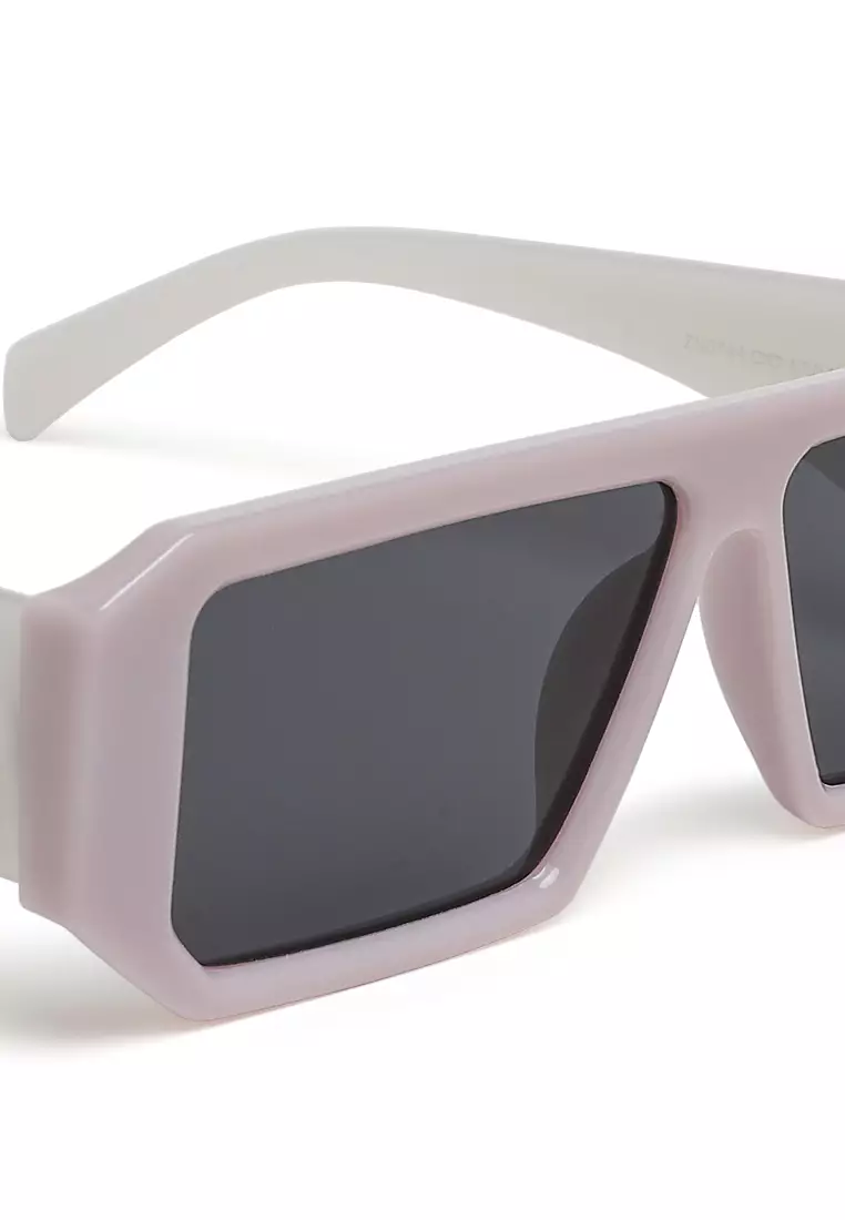 Flat Bridge Rectangular Sunglasses in Jelly White