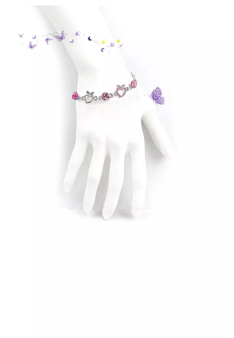 Heart Shape Apple Bracelet with Pink CZ and Austrian Element Crystals
