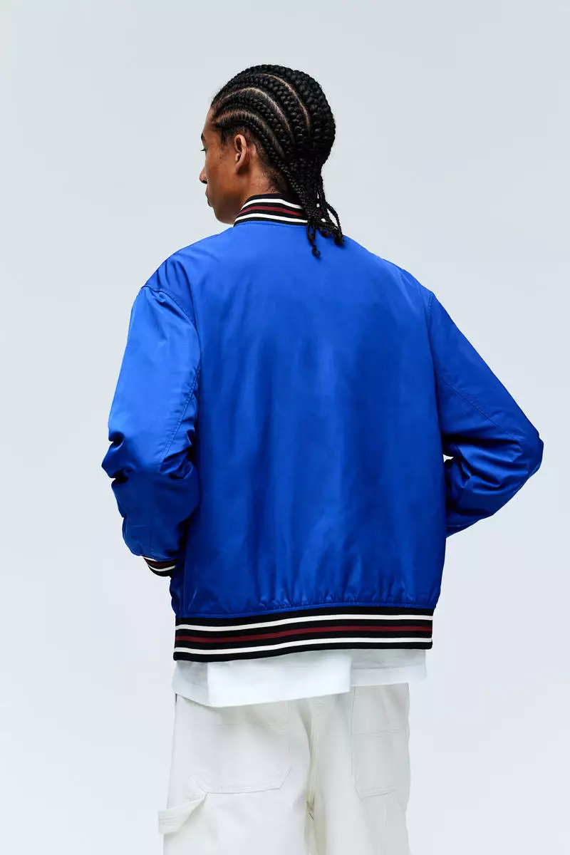 Champion satin navy baseball jacket sale