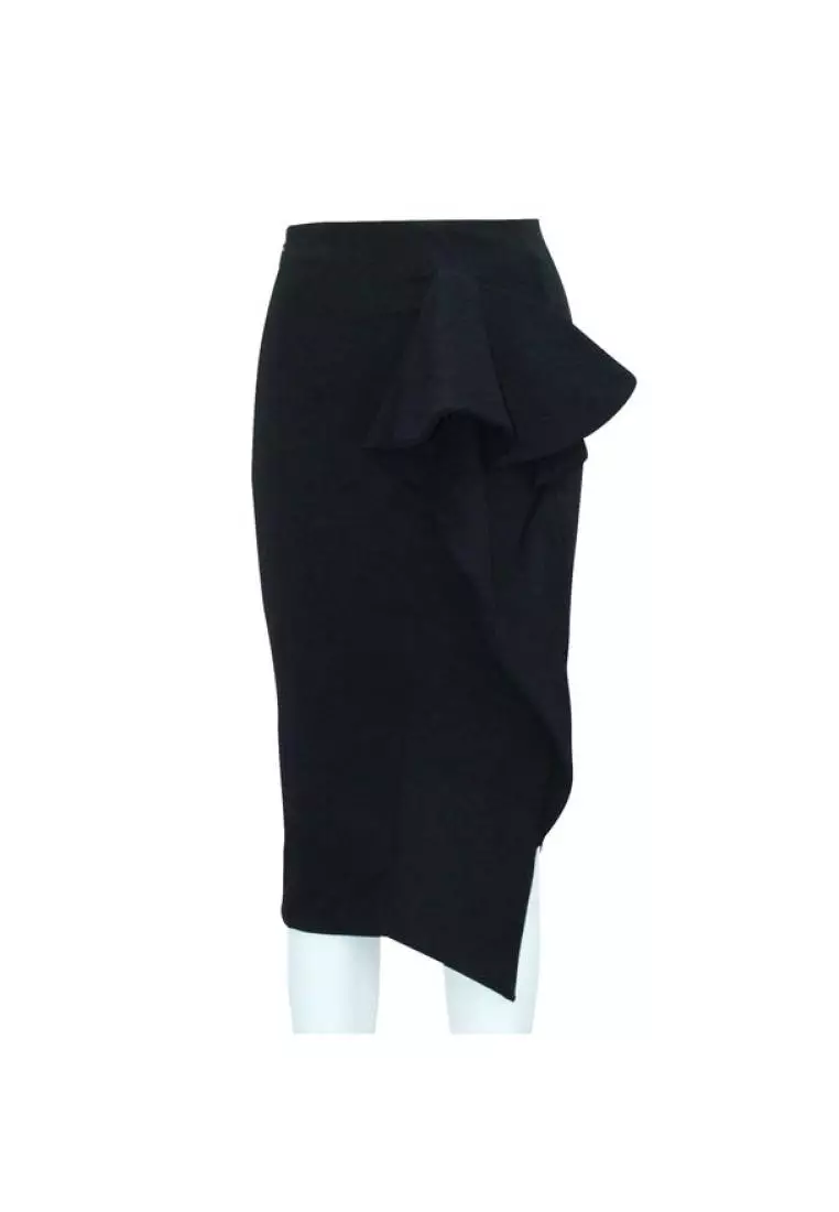 Black ruffle pencil skirt hotsell