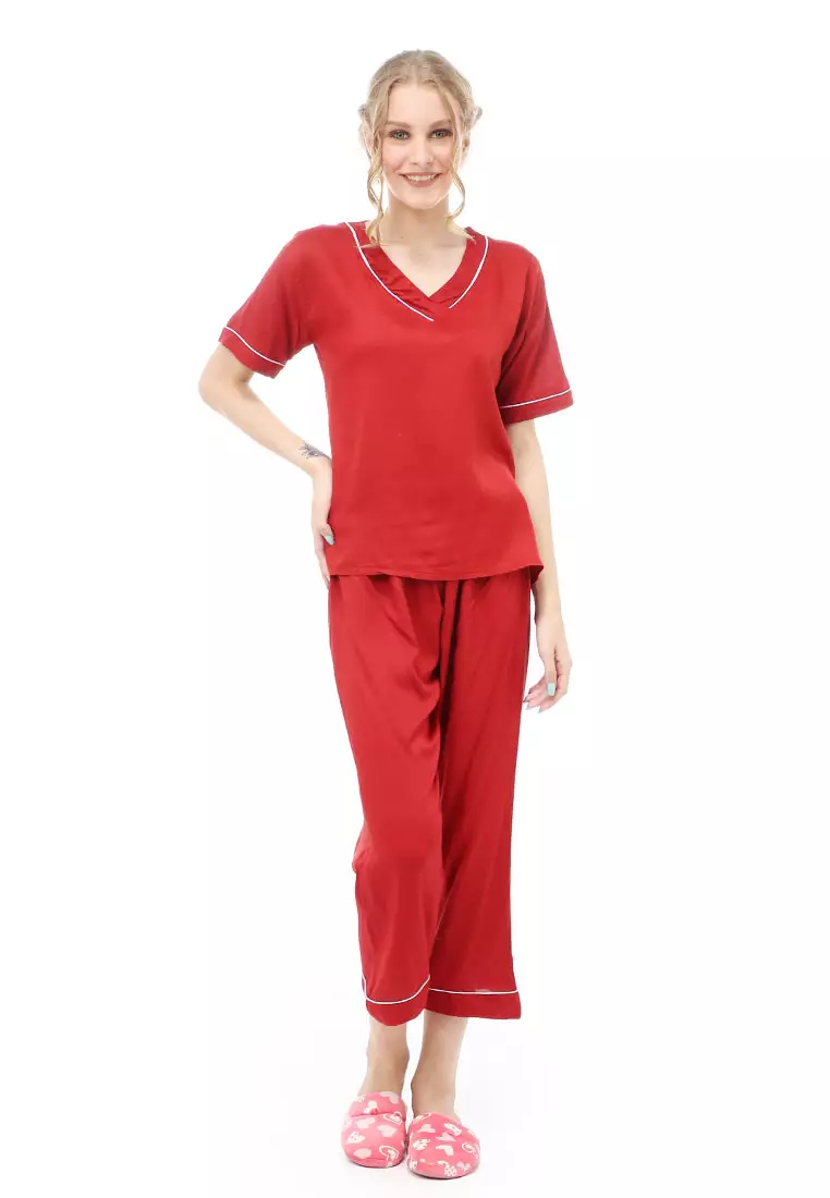 Vance Piyama Setelan Baju Tidur Wanita Lengan Pendek Material Rayon ORIGINAL - Red
