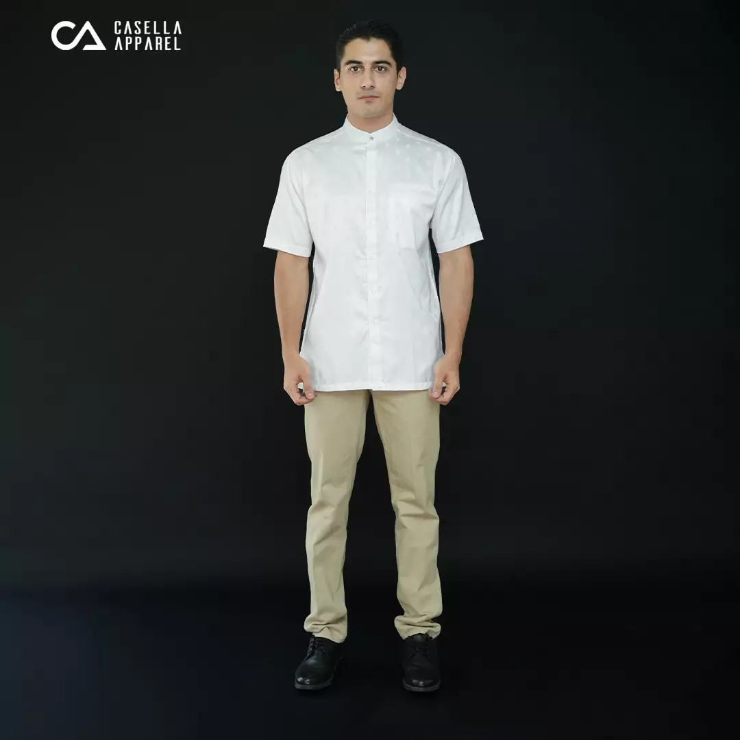 Casella Baju Koko Pria Lengan Pendek | Baju Koko Batik Syam 4103 White