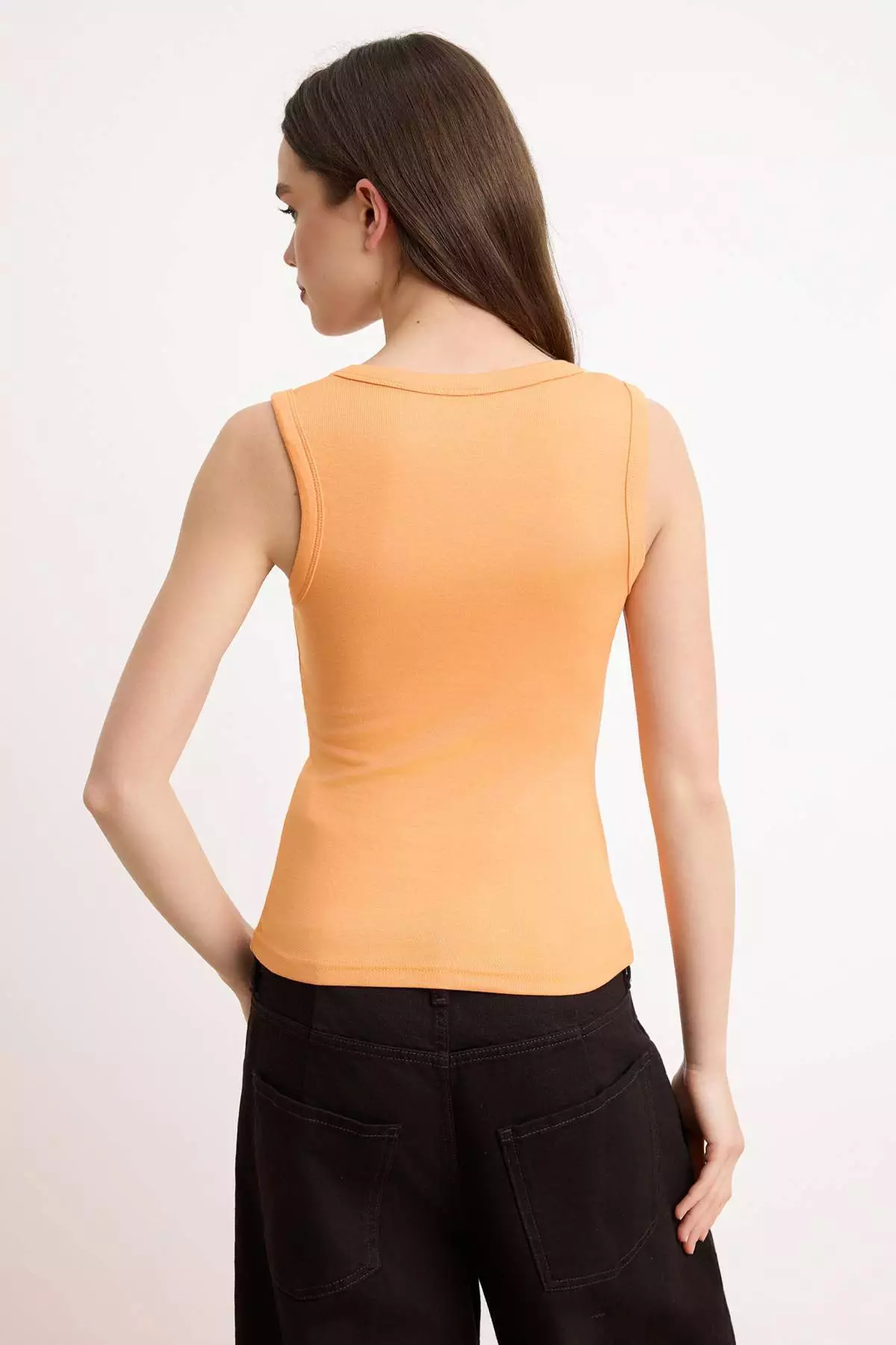 Orange Fitted/Sleeveless Stretchy Knitted Undershirt Twoss25Al22