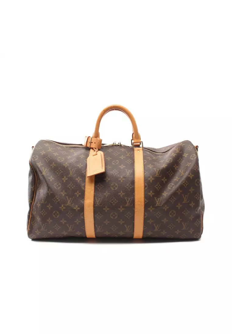 LOUIS VUITTON Keepall Bandouliere 50 Unisex Brown Red Monogram Boston Bag  Auth