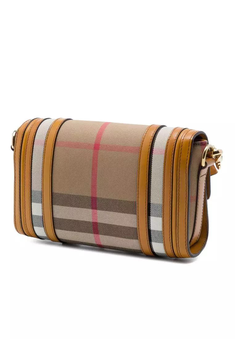 Pre-Loved Burberry House Check Canvas And Leather Trimmed Bridle Crossbody