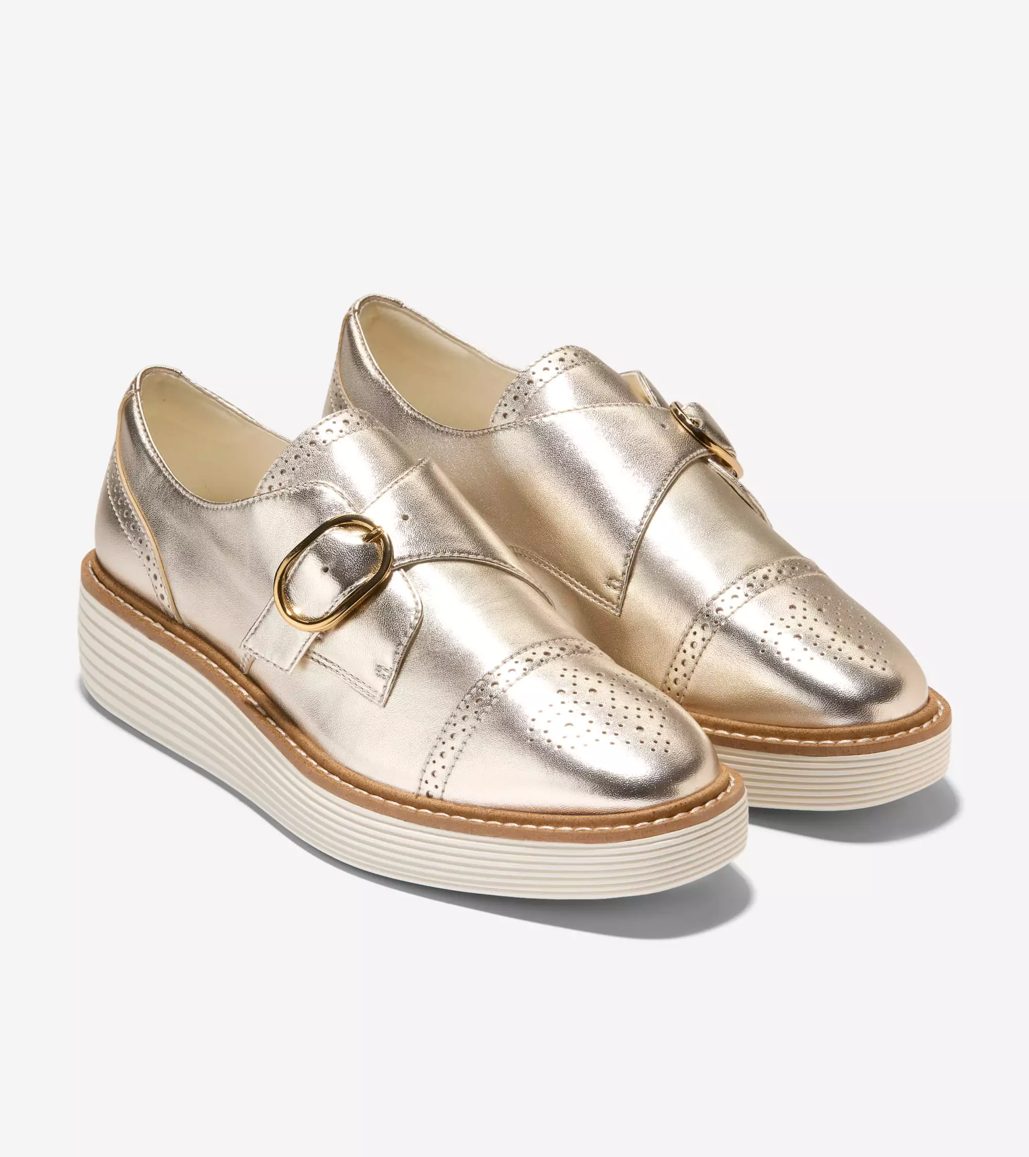 Cole Haan Women Originalgrand Platform Monk Strap - Sepatu Wanita (Gold)