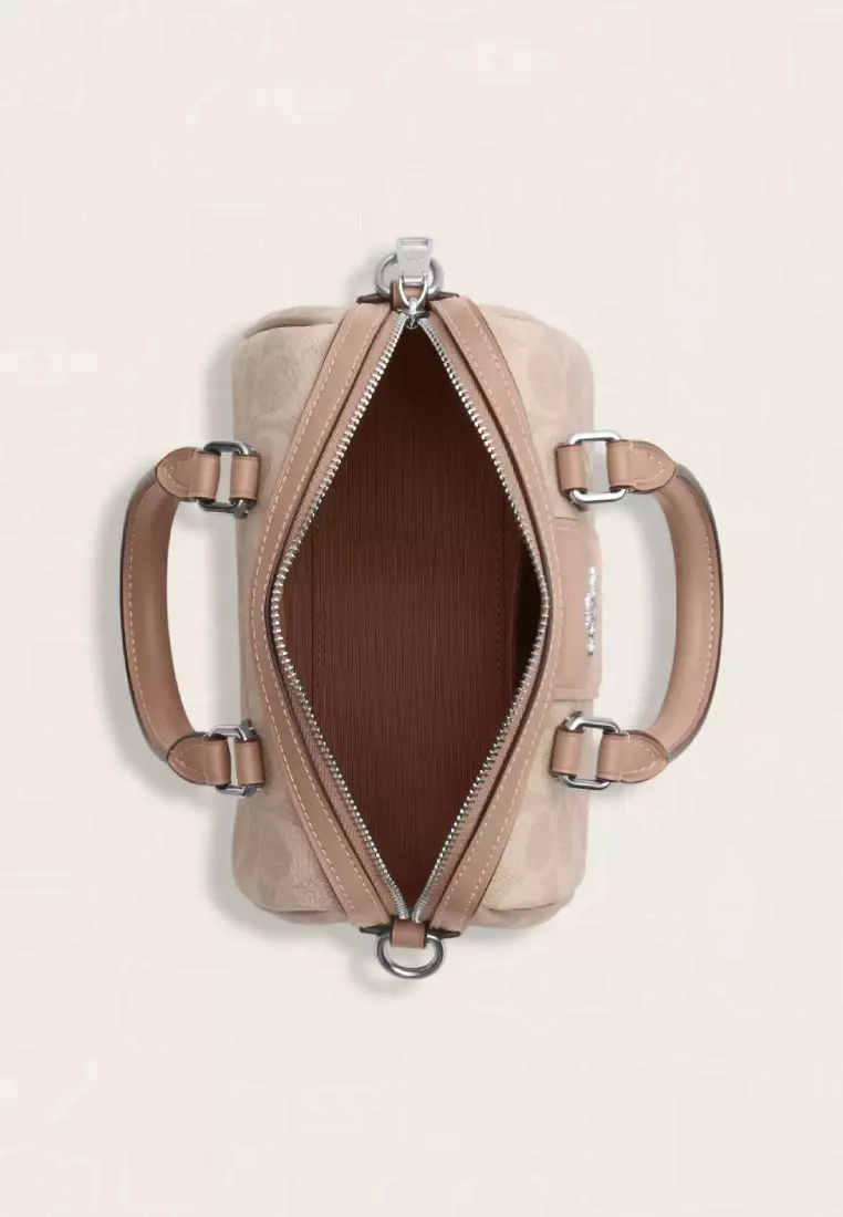 Coach Mini Roan Crossbody Signature Canvas Stripe Sand Taupe