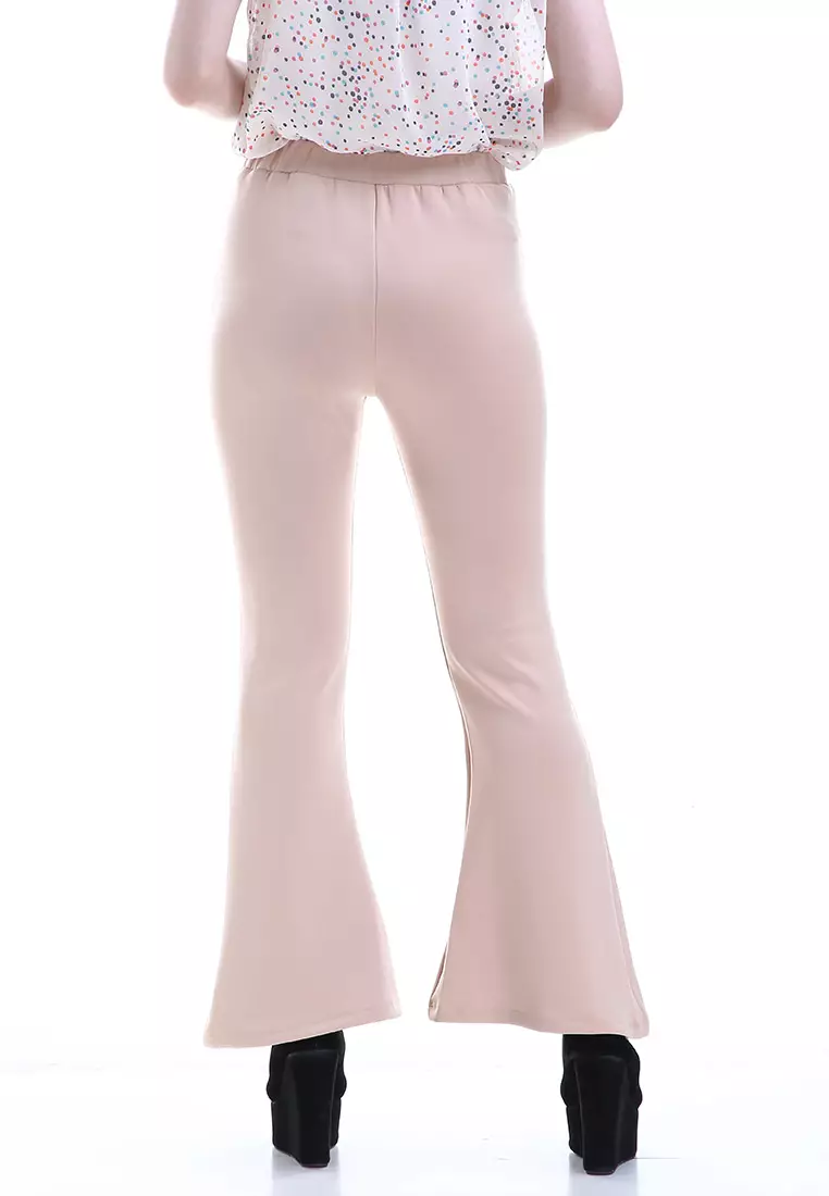 Zahlee Celana Cutbray Wanita Long Pants Woman Highwaist Kasual Bawahan - Cream