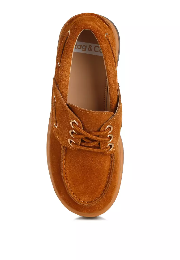 Chunky Suede Oxford Loafers In Tan