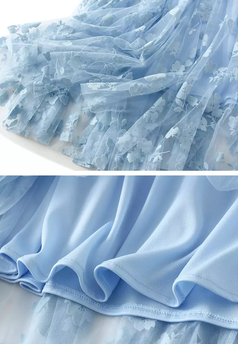 Patchwork Flocked Tulle A-line Skirt AF5215