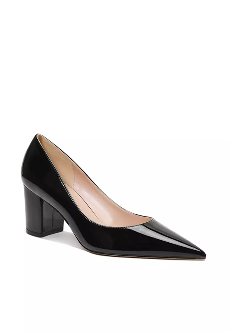 6CM Pointed Faux Patent Block Heels Shoes HZL260