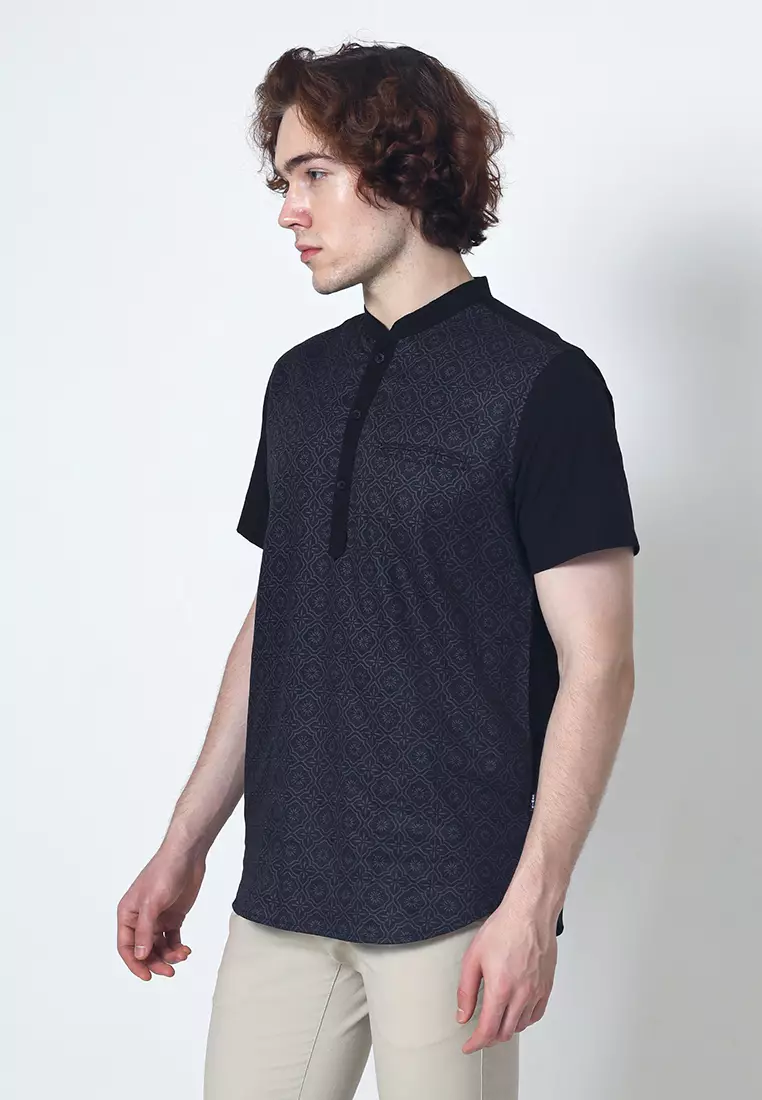 Kemeja Koko Pria Lengan Pendek Cisse Black Baju Muslim Pria