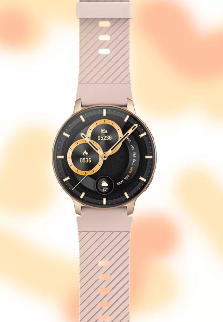 Unisex Round Smart Watch - 1.39 inch Large HD Screen - Rubber Strap - Rose Gold Color