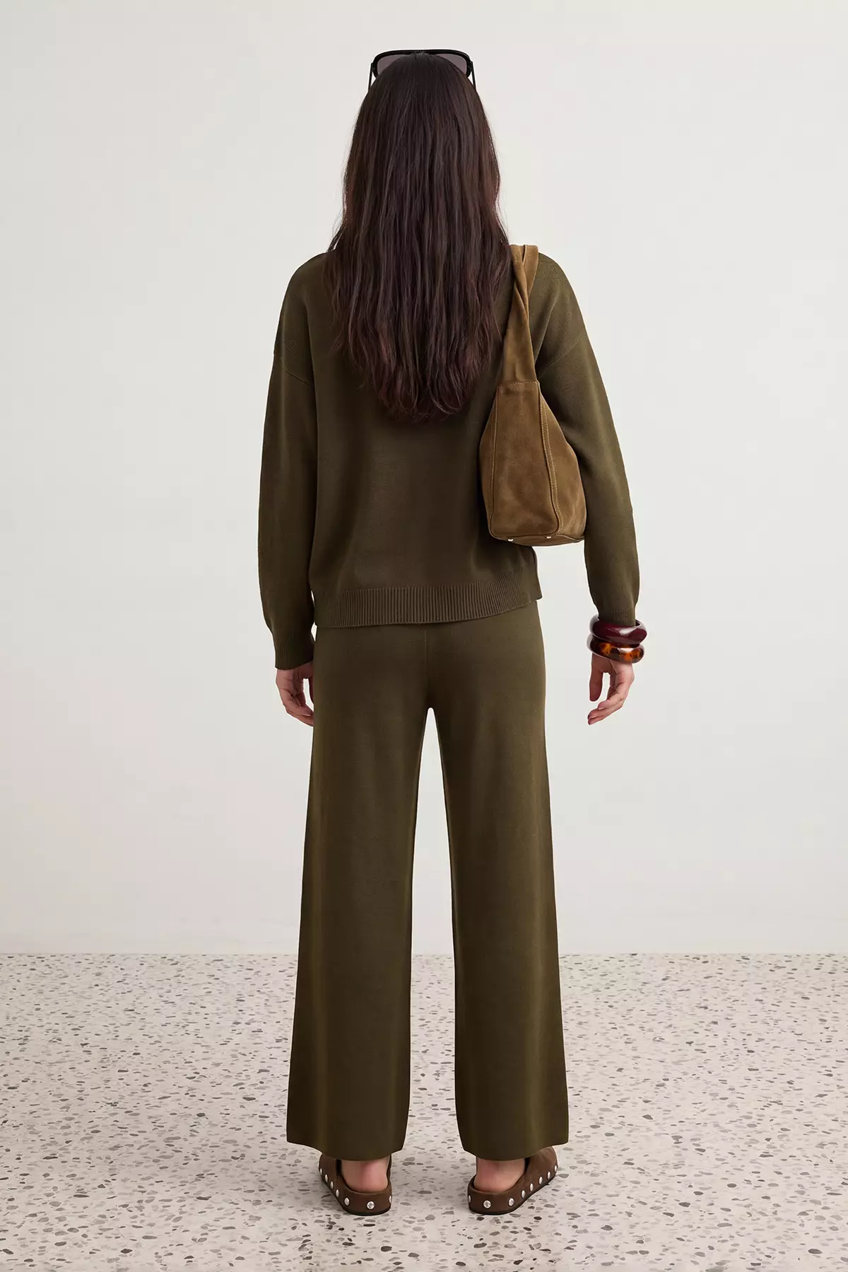 Khaki Boat Neck Sweater-Pants Knitwear Bottom - Top Set Twoaw26Au00043