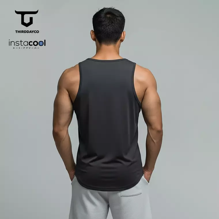 THIRDDAY Kaos Kutung Singlet Tank Top Gym instacool "diag cut katakana" SVN Abu MTY68