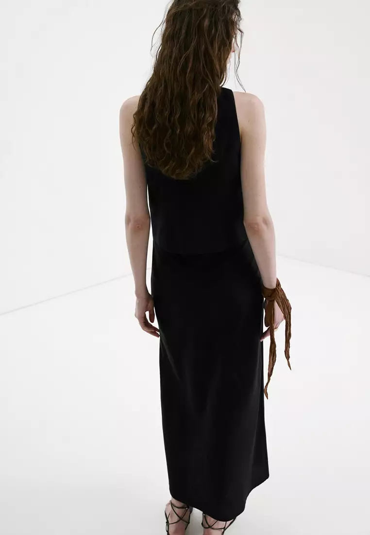 Linen-Blend Straight Skirt
