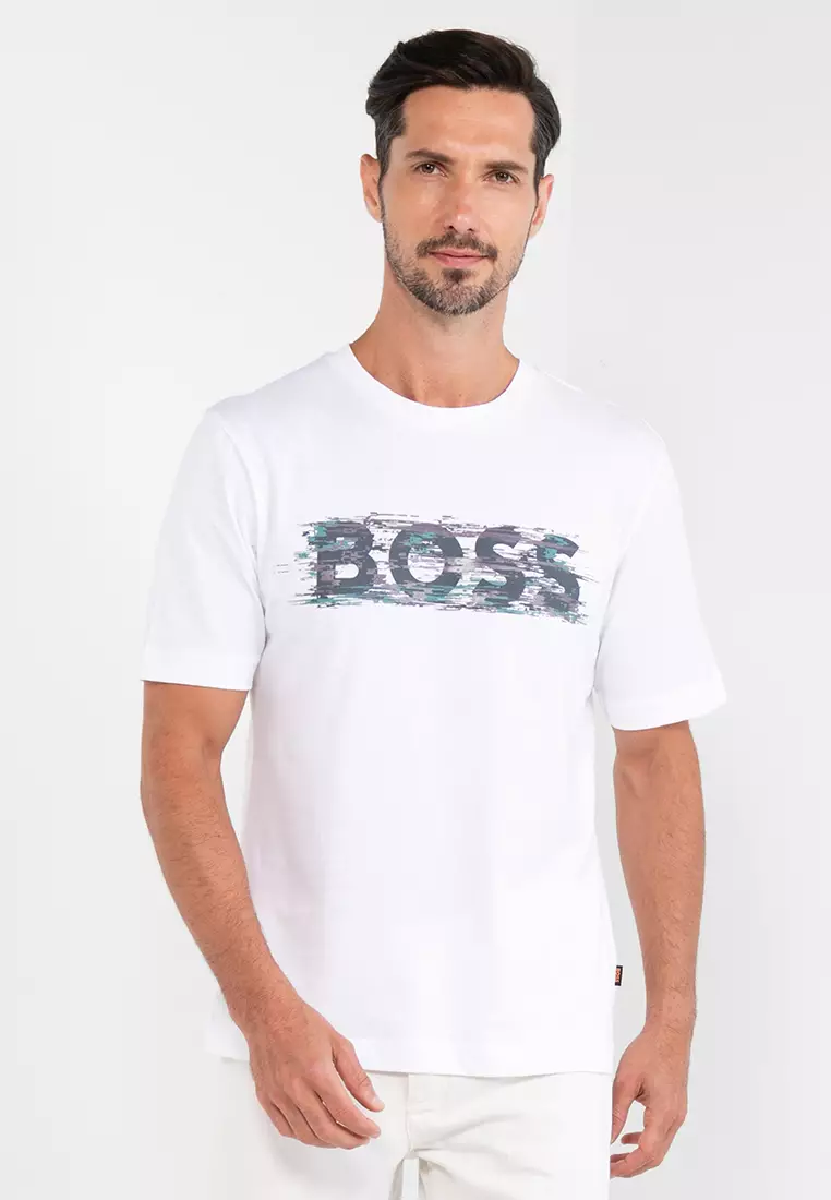 Hugo Men's Cotton-jersey T-Shirt with stacked-logo Artwork - Dark Grey - Size Xs
