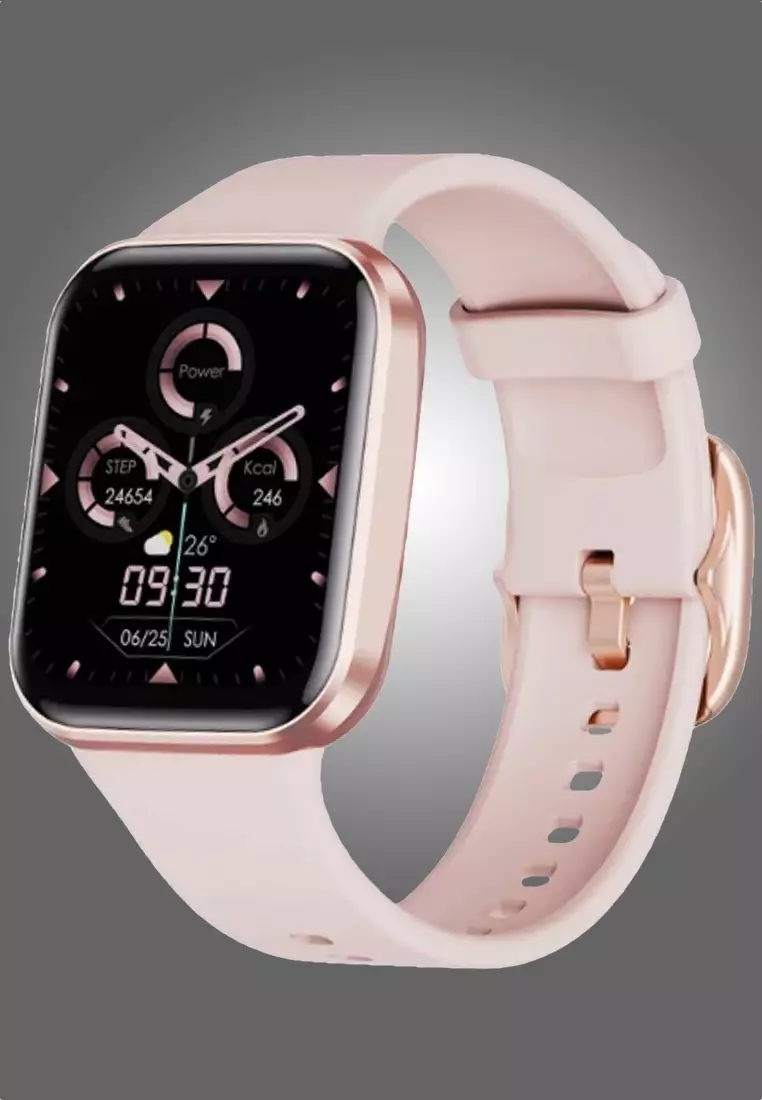 His and Hers - 2 IOS/Android IP Black & Pink Smart Watches with Rubber Strap