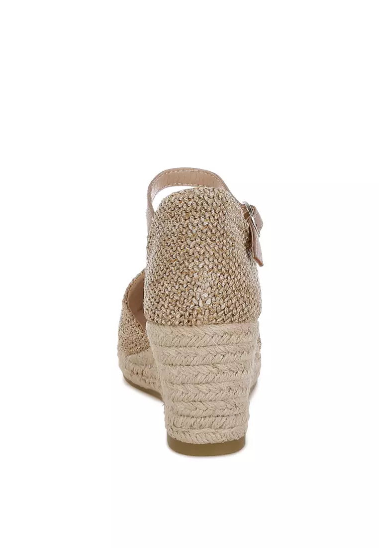 Beige Raffia Woven Wedge Sandals