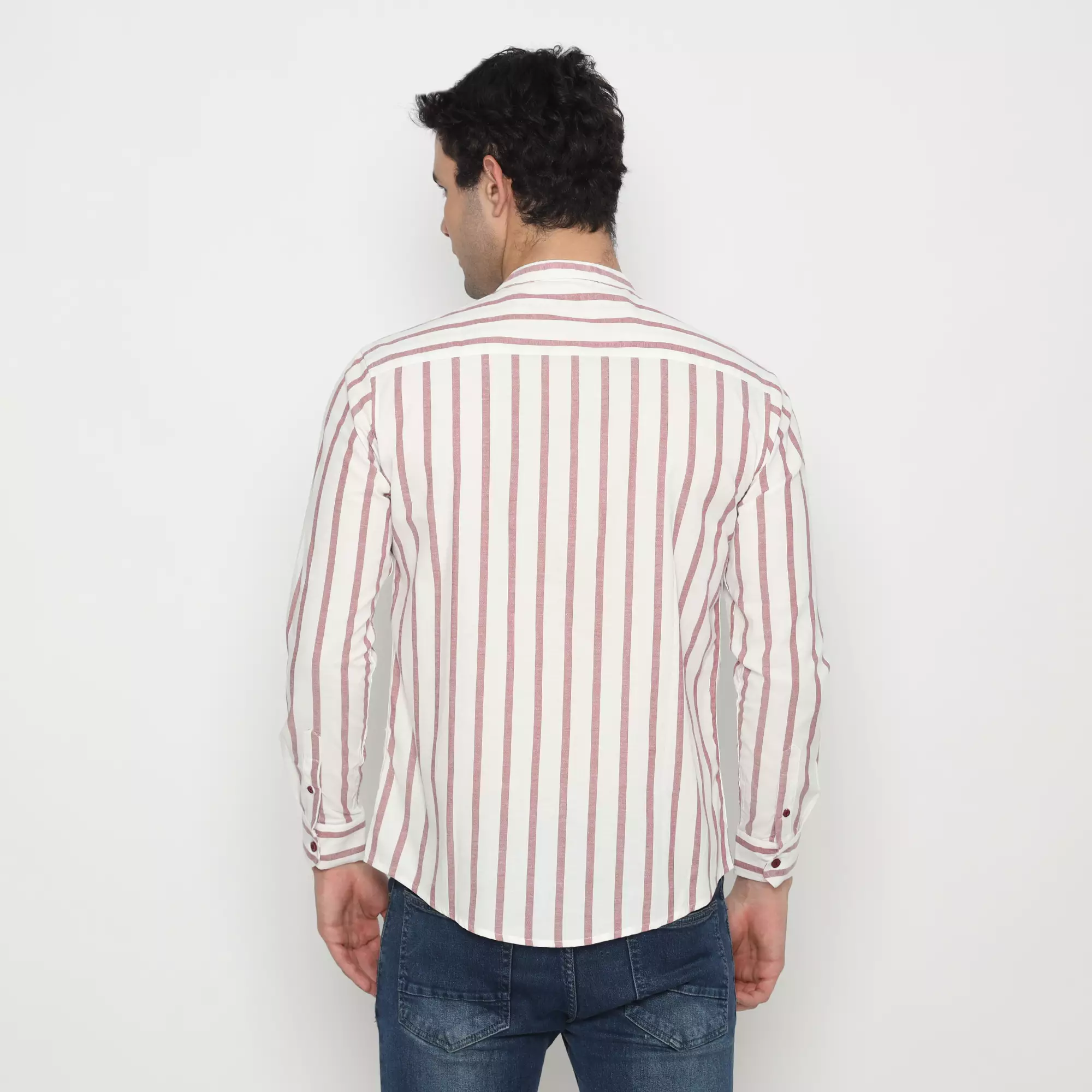 Platini Kemeja Shanghai Salur Pria Lengan Panjang Katun Maroon 961127