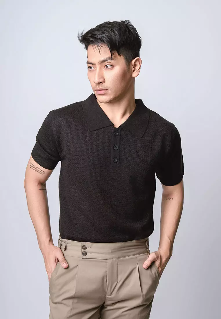 Polo Shirts Textured Knitted Black
