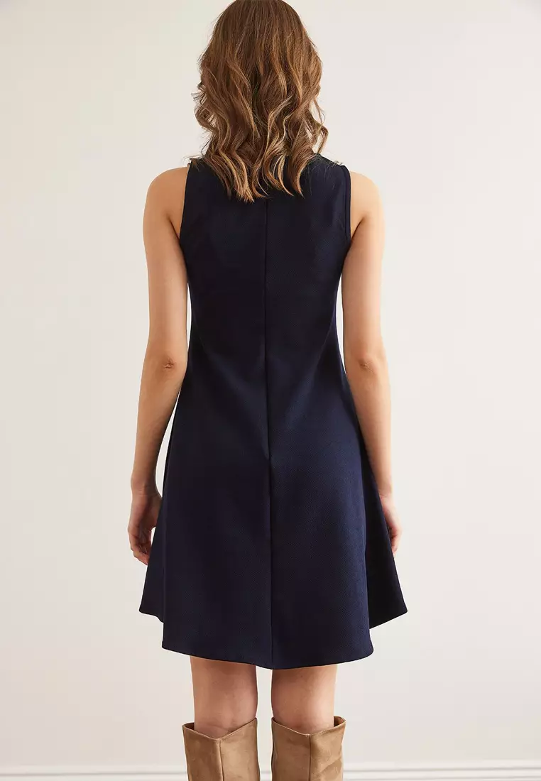 Crew Neck Flared Knitted Crepe Dress