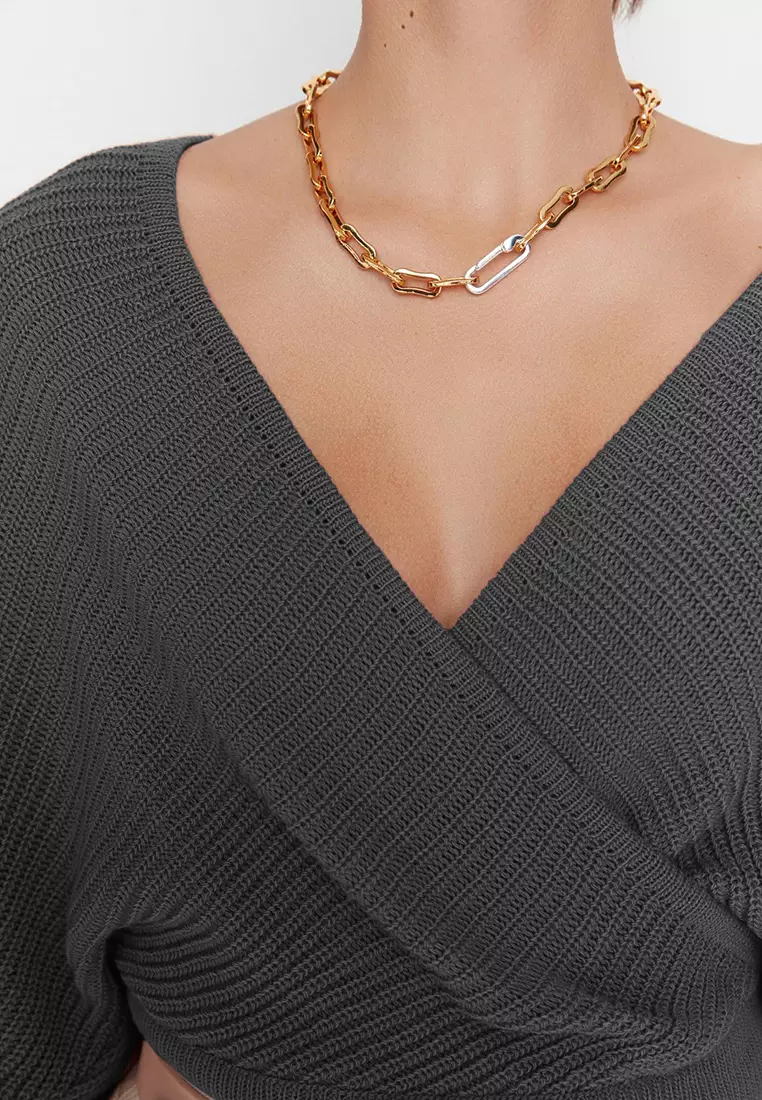 Anthracite Double Breasted Knitted Sweater TWOAW21KZ1277
