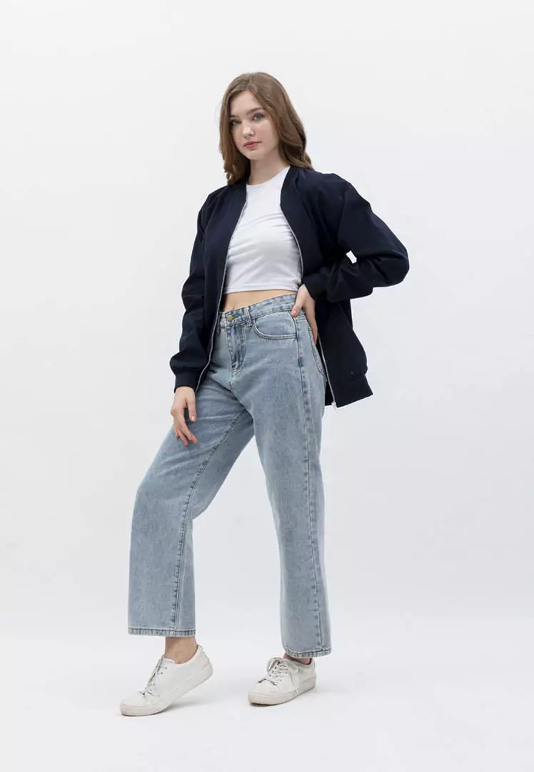 Houseofcuff Jaket Bomber Wanita Pria Unisex Polos Windbreaker Navy