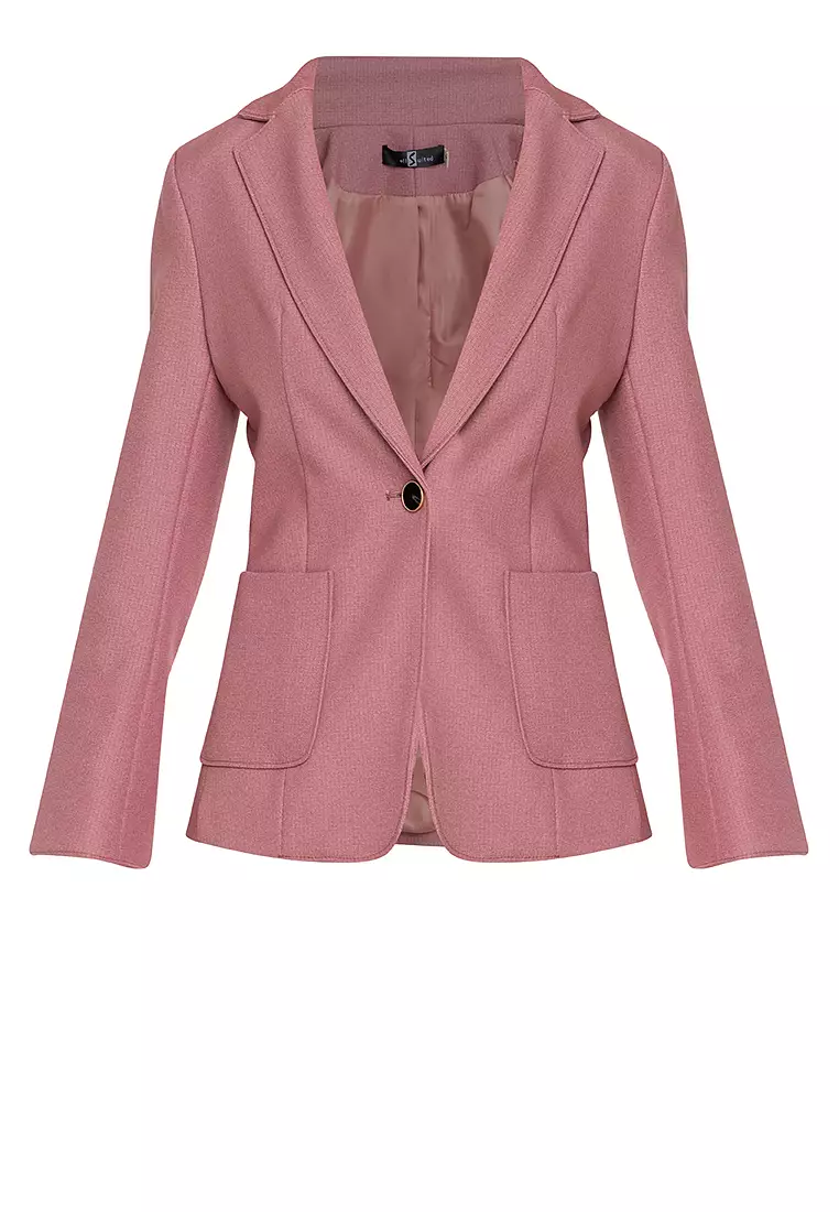 Split Cuff Textured Suit Blazer