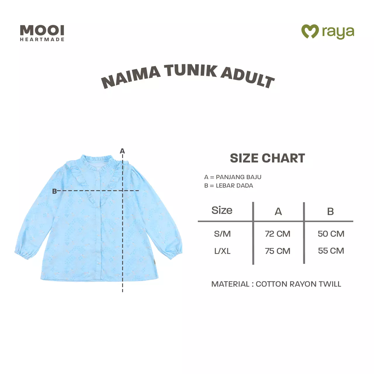 Mooi Tunik Wanita Atasan Wanita Raya Collection Naima Tunik Adult Zeina Series - Sky Blue