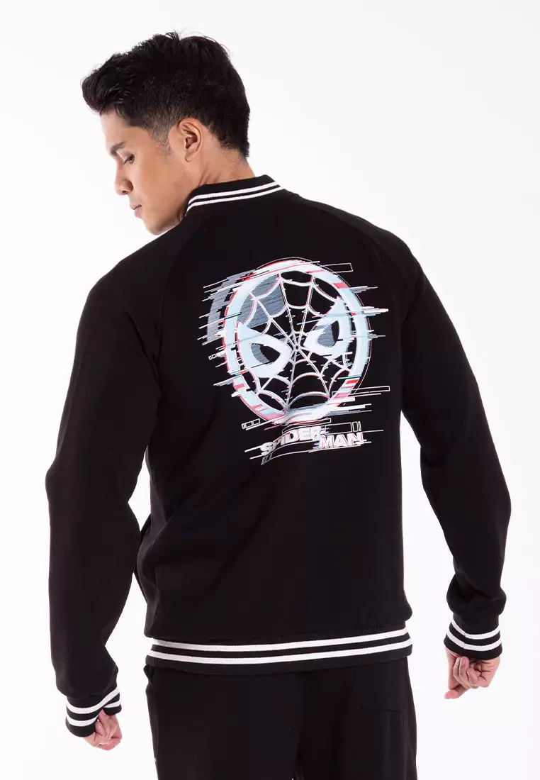 Forest X Marvel Spiderman Premium Weight Air-Cotton Baseball Jacket Sweater Men Family wear - FA30000-01Black