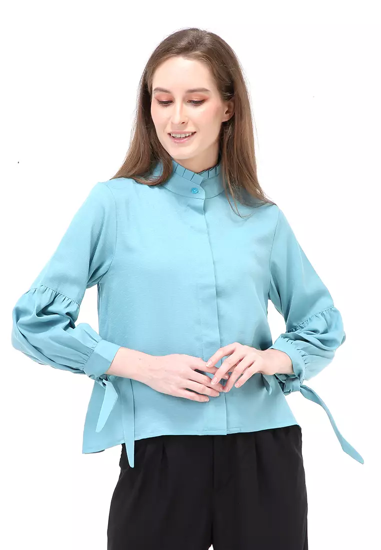 Viera Blouse Long Sleeves Wanita Motif Polos Atasan Wanita Casual - Tosca