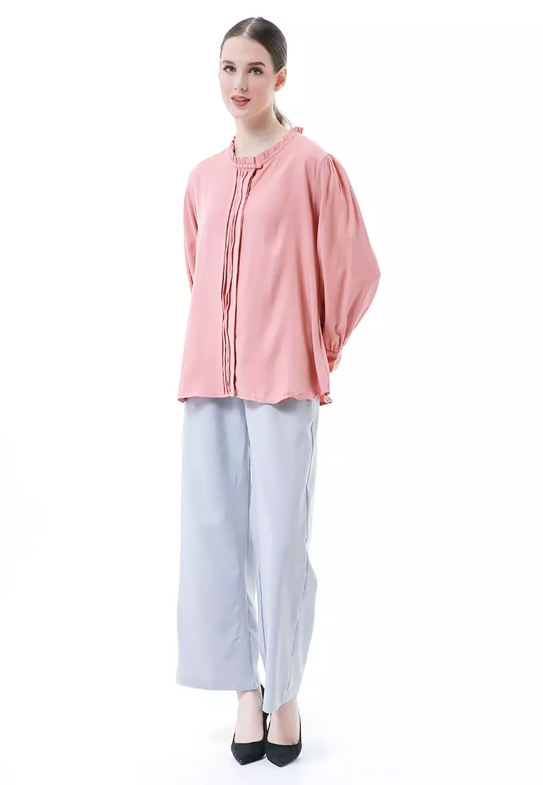 Vionka Kemeja Atasan Wanita Opnaisel Motif Polos - Peach